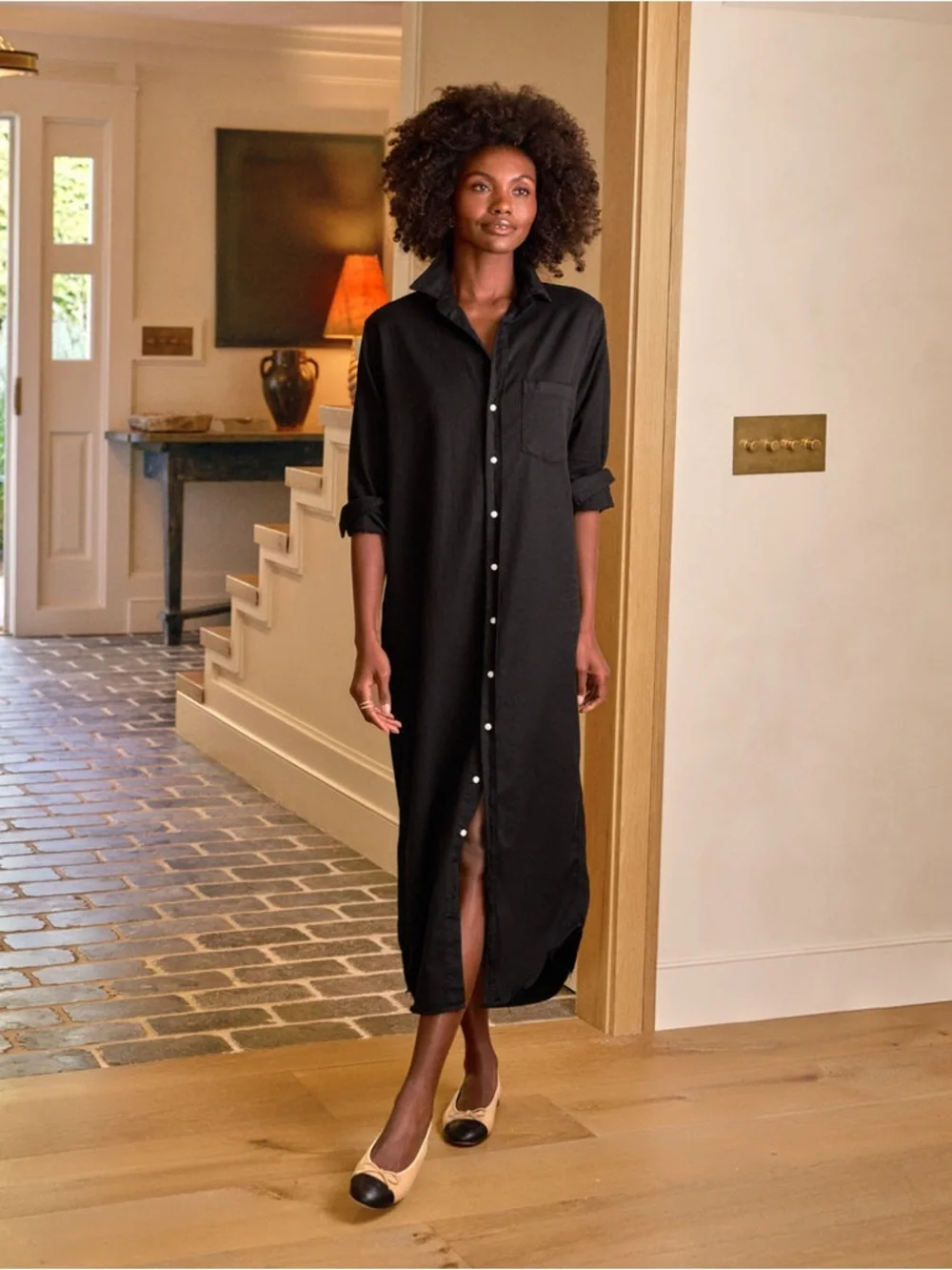 Frank & Eileen Rory Black Famous Denim Button Down Maxi Shirt Dress XXS - Picture 1 of 7